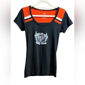 Panama City Beach 2021 Rally Week Biker Short Sleeve Short Sz‎ S Orange Black